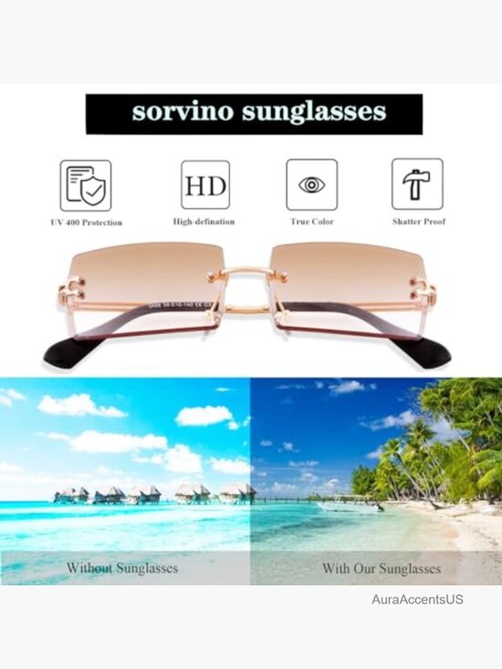 Rimless Rectangle Sunglasses Women Men Trendy Frameless Glasses UV400 main image 3